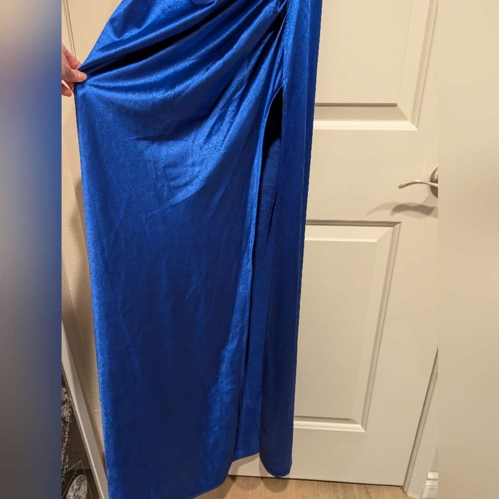 Faeriesty One Shoulder Sleeveless High Slit Blue Maxi Dress Large - Picture 9 of 12